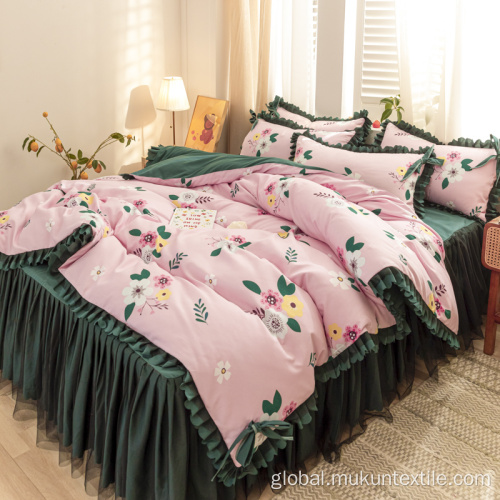 Cashmere Printing Skirts For Bed korean bedskirts set with Lace Matching Bed Skirt Supplier